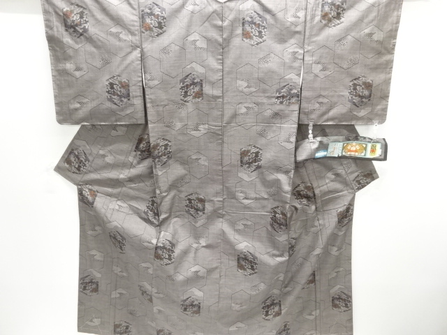 JAPANESE KIMONO / DORO OSHIMA TSUMUGI (9 maruki) / WOVEN FLOWER